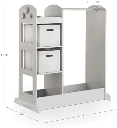 Guidecraft See and Store Dress-up Center – Gray: Kids Dramatic Play Storage Armoire with Mirror, Rack, Shelves & Bottom Tray - Toddlers Costume & Toy Organizer Furniture - Image 2