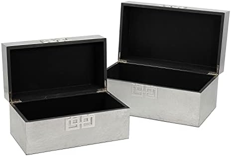 Galt International Storage Box Set Decorative Storage Box w/Hinged Lid Classic Design Wood Decor Boxes with Geometric Clasp Storage for Bedroom & Home - Set of 2 (Silver) - Image 5