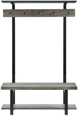 Pomona Solid Wood Entryway Hall Tree with Shoe Bench, Slate Grey, 48 Inch by AlaterreFurniture