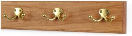 Cherry Coat Rack with Solid Brass Double Style Hooks (Cherry, 15" x 3.5" with 3 hooks) by PEG+AND+RAIL