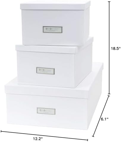 Bigso Box of Sweden Set of 3 Storage Boxes with Lids - Organiser Box for Clothes, Office Equipment and More - Wardrobe Storage Boxes with Labels for Bedding or Seasonal Clothing - White - Image 6
