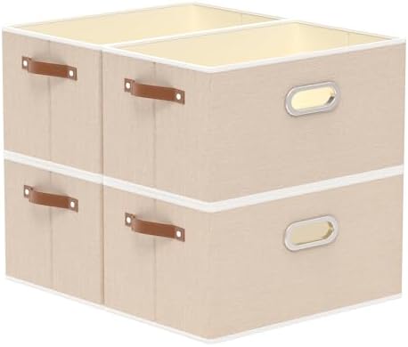 Yawinhe Collapsible Fabric Storage Bins,15.0x9.8x8.3in,Beige,4-Pack by Yawinhe