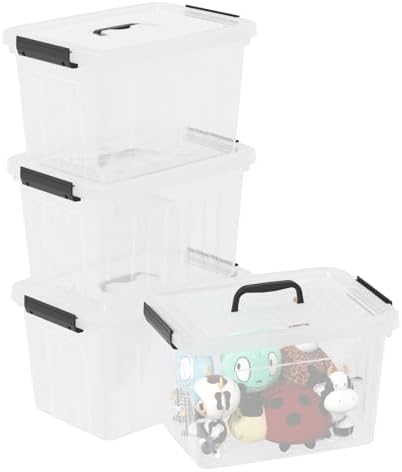 4-pack 20 L Plastic Latching Boxes Totes, Clear Storage Bins with Lids/handles by Nesmilers