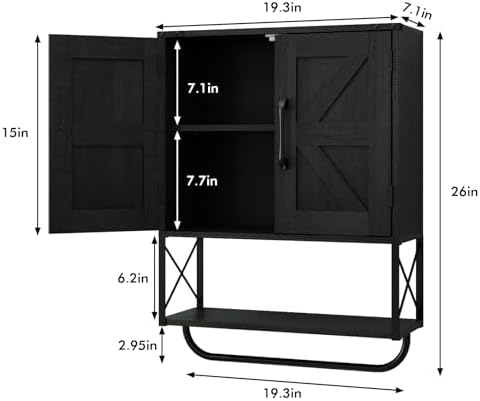 RUSTOWN Farmhouse Medicine Cabinet with 2 Barn Door & Towel Bar Rack - Image 3