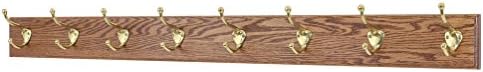 Solid Oak Coat Rack with Solid Brass Hat and Coat Style Hooks - Made in The USA (Chestnut, 41" x 3.5" with 8 Hooks) by PEG+AND+RAIL