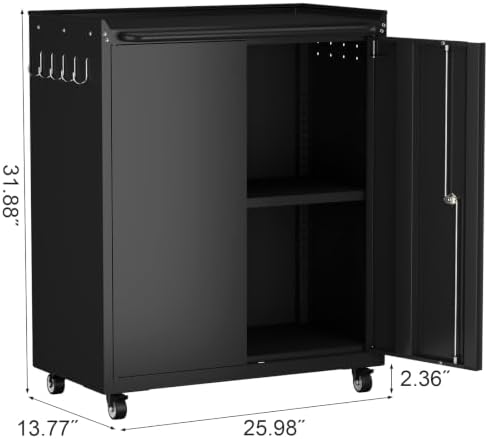 GREATMEET Garage Storage Cabinet with Wheels, Lockable Metal Storage Cabinet, Rolling Tool Cabinet with Adjustable Shelf, Push Handle for Shop, Home, Office, Black - Image 3
