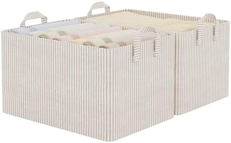 StorageWorks Closet Storage Bins, Khaki and Beige Stripes, 45L, 2-Pack by StorageWorks