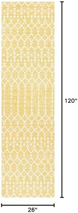 Eyely Moroccan Woven Runner Rug 2X10 Yellow/Cream, Indoor Outdoor Rug - Image 2