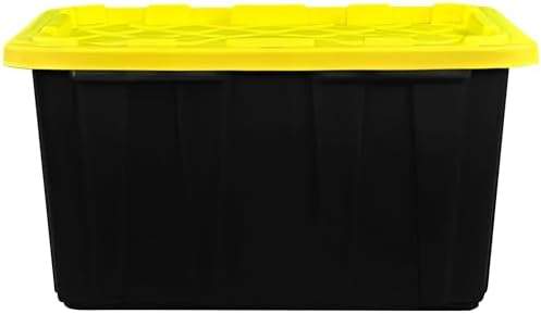 BLACK & YELLOW 27-Gallon Storage Bin with Snap-on Lid, Heavy Duty Plastic Storage Bins with Lid, Stackable, 2 Pack - Image 2