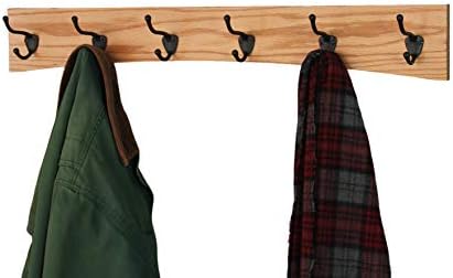 Oak Curved Back Wall Mounted Coat Rack - Bronze Hooks - Made in The USA (Natural, 41" x 4.5" - 8 Hooks) - Image 4