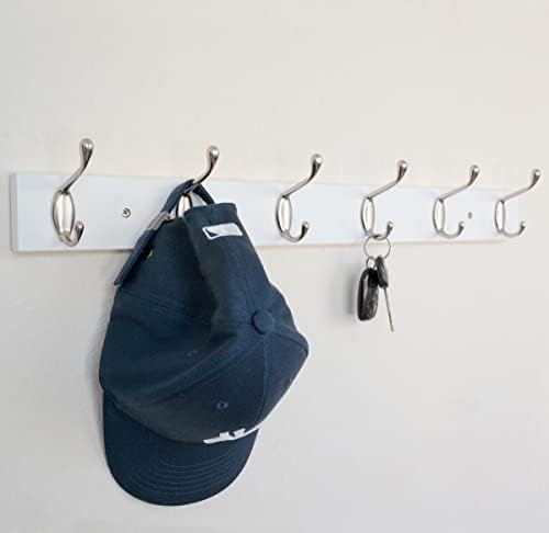 Wall Mounted Coat Rack 24 Inches with 6 Hooks - 2 Pack, Wall Coat Hooks Wall Hat Hanger, Satin Nickel & White - Image 6