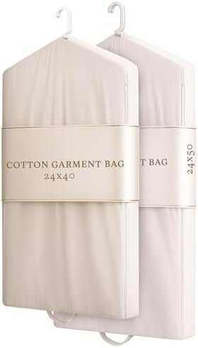 Luxury Cotton Garment Storage Bags, Medium and Large, Breathable Washable Reusable, for Hanging Clothes, Dresses, Jackets, Suits, Fits 3 Hangers, Zipper Window (2, 24x40 and 24x50) by ForeverCotton