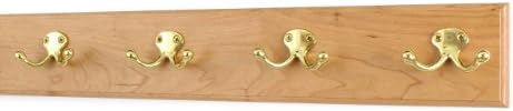 Cherry Coat Rack with Solid Brass Double Style Hooks (Natural, 20" x 3.5" with 4 hooks) by PEG+AND+RAIL