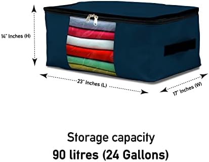 Covers & All Storage Bags, 90 litres Large size Space Saver bags Heavy Duty Storage Organizer Multipurpose, 12 Oz Waterproof UV-Resistant & Tear-Proof (23"L x 17"W x 14"H Inches, Blue, Pack of 3) - Image 2