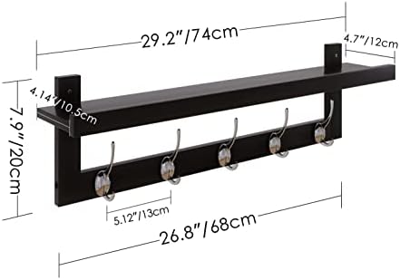 SMIBUY Coat Hooks with Shelf Wall-Mounted, 29.2 Inch Entryway Coat Rack for Wall, Bamboo Hanging Shelf with 5 Double Metal Hooks for Bathroom, Bedroom, Kitchen, Living Room, Mudroom (Black+Silver) - Image 4