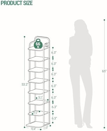Hzuaneri 8 Tiers Vertical Shoe Rack, Tall Shoe Shelf with 2 Hooks - Image 2