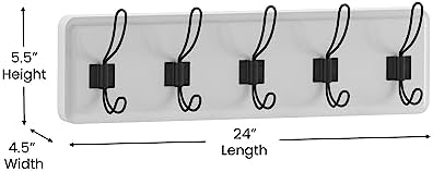 Flash Furniture Daly Wall Mounted Storage Rack - Solid White Solid Pine Wood - 24 Inch - 5 Hanging Hooks - for Entryway, Kitchen, Bathroom - Image 6