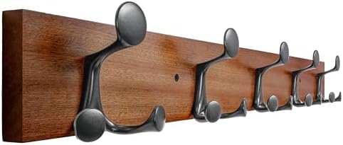 SKOLOO 24-Inch Wood Coat Rack Wall Mount with 5 Triple Hooks - Ideal for Family Entrances, Classrooms, and Pet Supplies Storage - Perfect Coat Hooks for Wall,Mahogany (Sapele) by SKOLOO