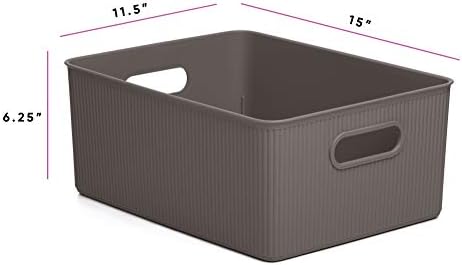 Superio Ribbed Collection - Decorative Plastic Basket Open Home Storage Bins Organizer, Brown (Set of 3) 1 X-Large, 1 Large, 1 Medium - Container Boxes for Organizing Closet Storage Bins for Shelves - Image 3