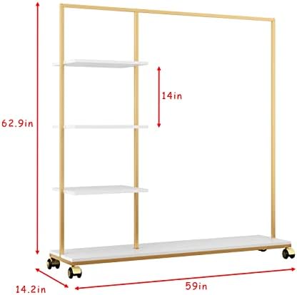 Metal Gold Clothing Rack for Boutique Use, Heavy Duty Garment Rack with Shelves for Retail Display (59L inches) - Image 6