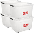 Cetomo Plastic Storage Bins, Lidded Storage Box with Wheels for Home Office Dorm, Wheeled, Stackable, Clear, 85Quart-4 Pack by Cetomo