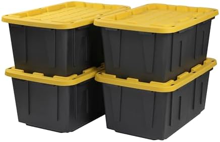 CX Heavy Duty 27-Gallon Stackable Plastic Storage Bins with Lids, 4 Pack by BLACKYELLOW