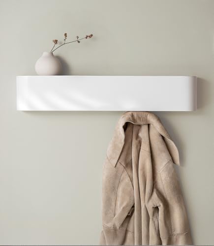 Kazai. Wall-Mounted Coat Rack 'Toke' - Modern Design Coat Rack with Hidden Wall Hooks - Solid Wood Veneer Panel Coat Hanger - White by KAZAI