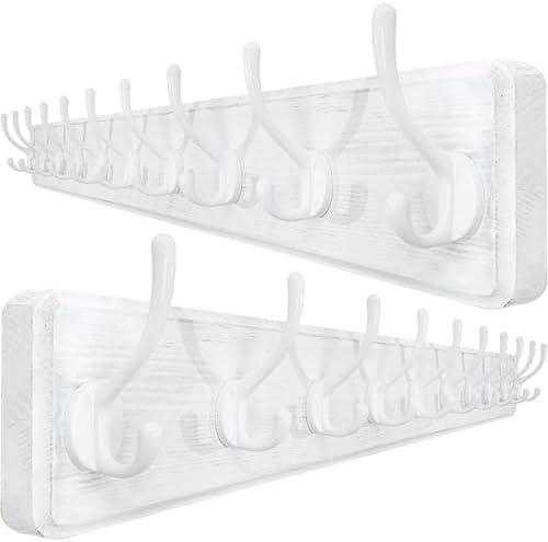 WEBI Coat Rack Wall Mount,10 Hooks,38 9/16" Long Coat Hooks Wall Mounted Large,16" Hole to Hole,Wood Coat Hanger Wall,Hooks for Hanging Coats,Jacket,Clothes,Hats,White,2 Packs by WEBI