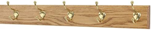 Solid Oak Coat Rack with Solid Brass Hat and Coat Style Hooks - Made in The USA (Golden Oak, 25.5" x 3.5" with 5 Hooks) by PEG+AND+RAIL