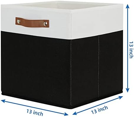 Temary Fabric Storage Bin 4 Pack Cube Storage Bin for Shelf Fabric Cube Storage Basket 13 Inch Cube Storage Bins Foldable Storage Cubes with Leather Handles(White&Black) - Image 2