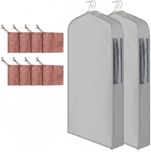 Briwooody Cotton Garment Bags, 2 Sets, Moth Protection,40 x 24 x 6 in, Grey by Briwooody
