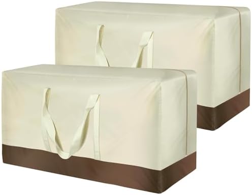 Christmas Tree Storage Bag, Outdoor Cushion Storage Bags 60 inch Extra Large Patio Furniture Cushion Storage Bag Waterproof Garden Cushion Storage Covers (2 Pack, 60"L x 20"W x 28"H), Beige by lihtsofty