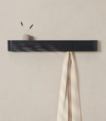 Kazai. Wall-Mounted Coat Rack 'Toke' - Modern Design Coat Rack with Hidden Wall Hooks - Solid Wood Veneer Panel Coat Hanger - Oak, Black by KAZAI