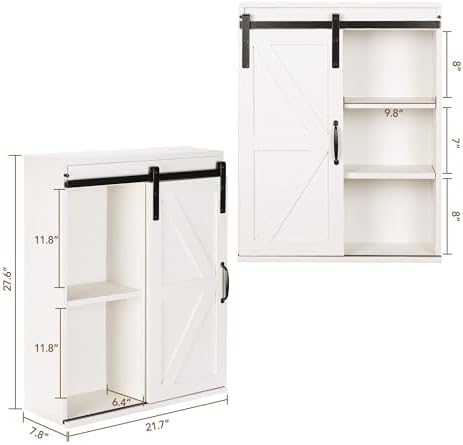 RUSTOWN Farmhouse Bathroom Wall Cabinet with Sliding Barn Door - Image 3