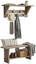 Alaterre Bethel Rustic Solid Wood Bench & Wall Mounted Coat Rack, Driftwood by AlaterreFurniture
