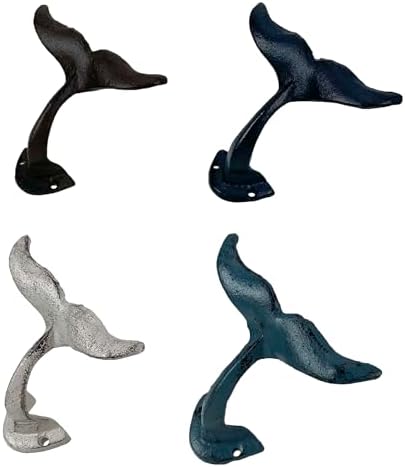 Zeckos Set of 4 Whale Tail Wall Hooks, Colorful Distressed Cast Iron - Image 5