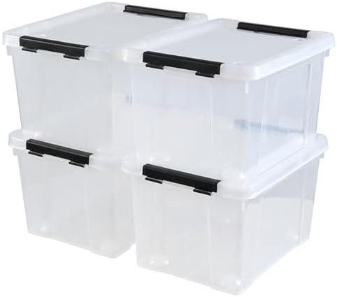 4 Pack 23 L Clear Plastic Storage Bins with Wheels and latches by Eagrye