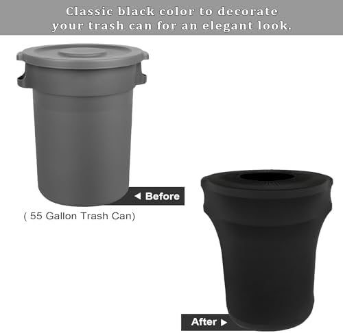 BSTKEY 55 Gallon Stretch Spandex Trash Can Cover, 4 Pack Outdoor Fitted Waste Container Cover Round Garbage Can Covers for Wedding Party Commercial Fundraiser Decor, Without Trash Can (Black) - Image 3