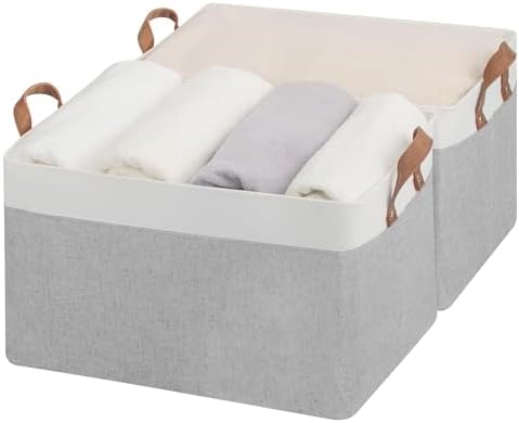 StorageWorks Fabric Storage Bins, Gray and White, Extra Large, 2-Pack by StorageWorks