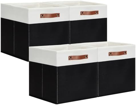 DULLEMELO Storage Cubes 13 inch,Cube Storage Bins with Handles for Organizing,Fabric Storage Baskets for Shelves Nursery Closet Home Organization (White&Black-4 Pack) by DULLEMELO