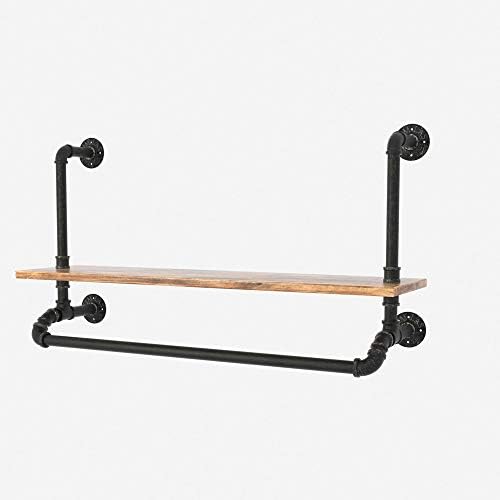 Tianman 40" W,Industrial Detachable Wall Mounted Black Iron wooden Garment Bar,Pipe Clothes Rack,Heavy Duty pipe clothing rack, Multi-Purpose Hanging Rod for Closet Storage (40" W) - Image 2