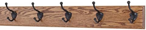 Oak Coat Rack with Oil Rubbed Bronze Hat & Coat Style Hooks (Chestnut, 25.5" x 3.5" with 5 Hooks) by PEG+AND+RAIL