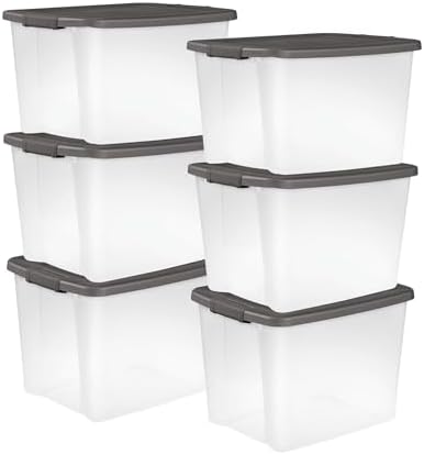 Sterilite 50 Qt ShelfTote, Clear Storage Bin with Latching Lid, 6 Pack by Sterilite