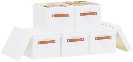 White Foldable Storage Bins,10.2×7.8×6.7 In,Shelf Baskets,5-Pack by YheenLf