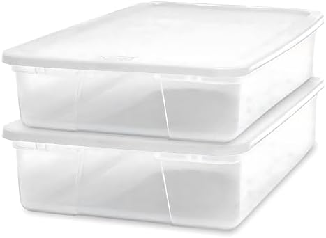 HOMZ Clear Plastic Storage Bins w/Snaplock Lids, 28 Qt, White, 2 Pack by Homz