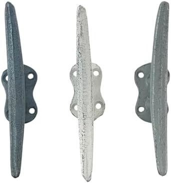 Zeckos Set of 3 Boat Cleat Wall Hooks, 5.5 Inch Blue Gray White Cast Iron - Image 2