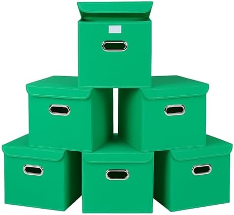 Closet Organizers Fabric Storage Bins With Lids Collapsible Cube Storage Organizer Basket With Handles,Storage Boxes for Clothes Storage,Office,Laundry,Shelves,6 Pack,（Green） by SEVENDOME