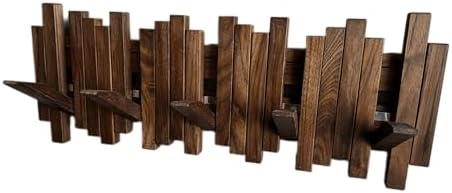 Natural Wood Wall Mounted Piano Coat Rack| Coat Rack Wall Mount| Flip Down Wall Hook Rack 5 Hooks| Entryway Wall Storage with Hooks,Made of Black Walnut.Wall Art - Image 2