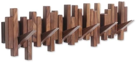 Coat Rack Wall Mount Piano Flip Down Wall Hook Rack 6 Hooks Walnut by Acsigesn