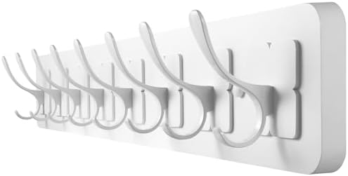 Coat Rack Wall Mounted,Wooden Wall Coat Rack with 8 Double Hooks for Hanging Clothes,Coats,Hats,Jackets,31.5inch (White, 8 Hooks) by Unknown